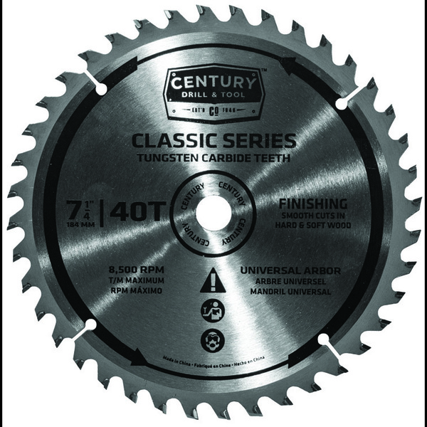 Century Drill & Tool Circular Saw Blade 7-1/4 40T Unvsl Arbor Classic Series Finishing 9108